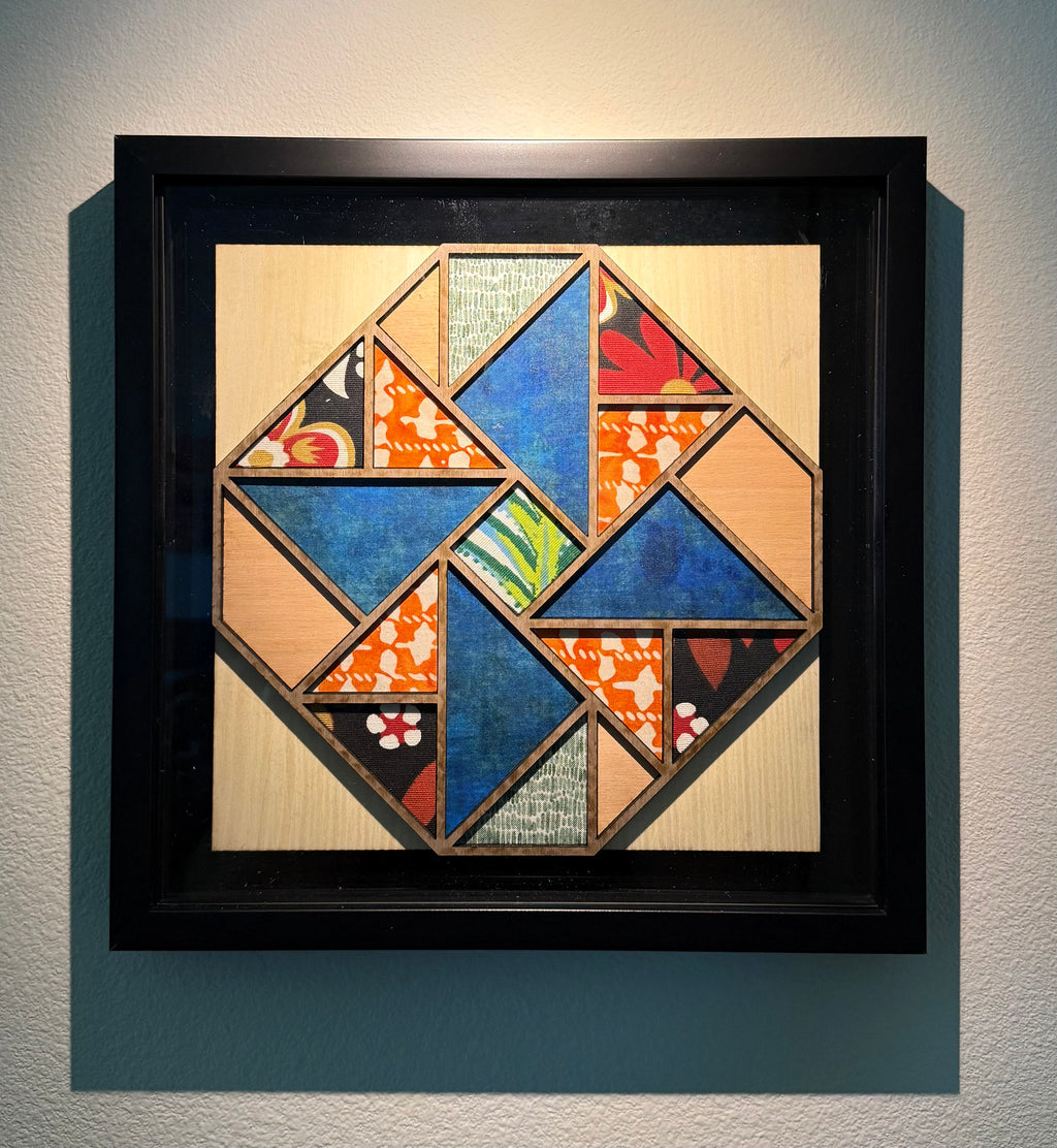 Rhythm: Modern Quilt Block Wall Art | 12x12 Framed Walnut & Cherry Wood Design | One of One