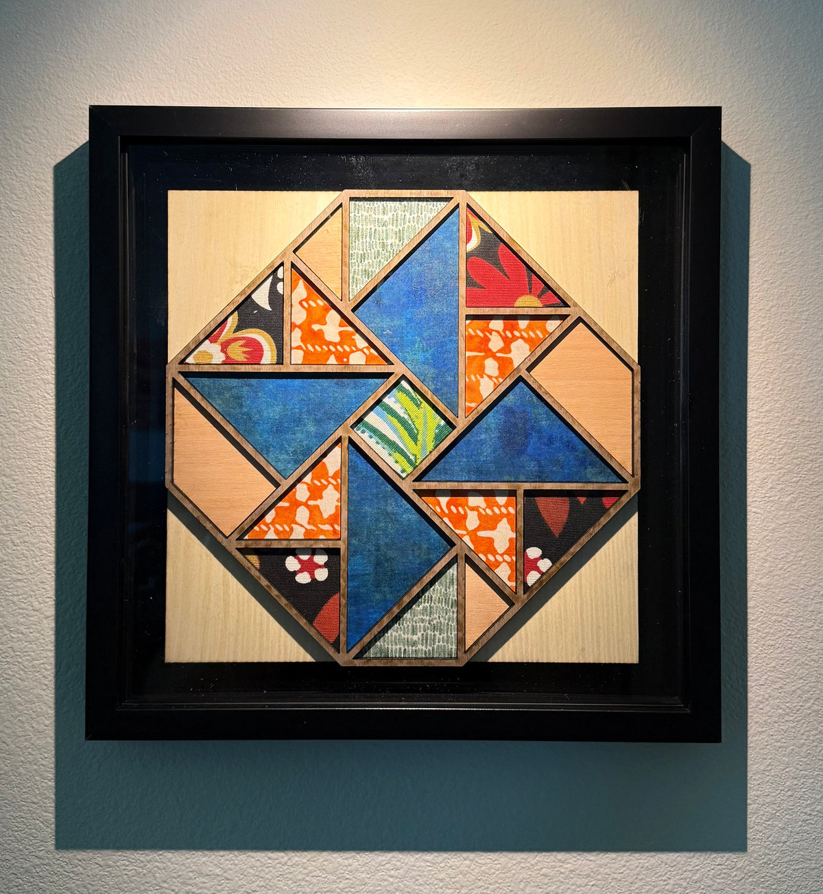 Rhythm: Modern Quilt Block Wall Art | 12x12 Framed Walnut & Cherry Wood Design | One of One
