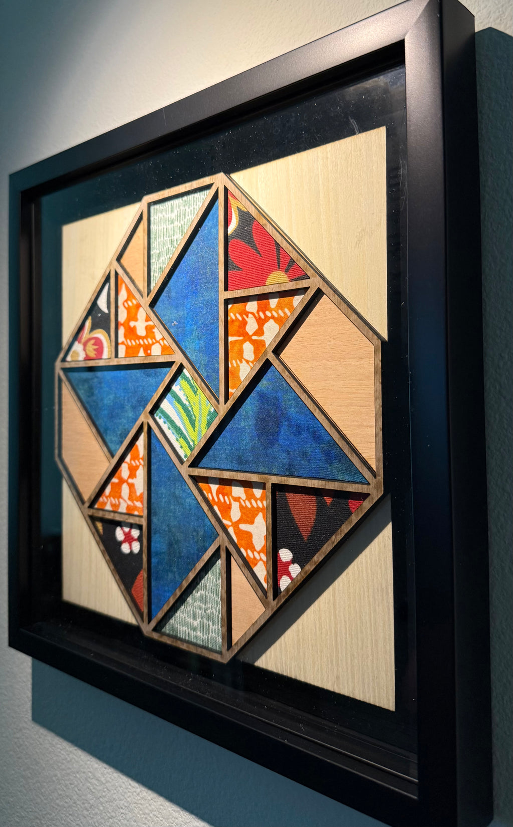 Rhythm: Modern Quilt Block Wall Art | 12x12 Framed Walnut & Cherry Wood Design | One of One