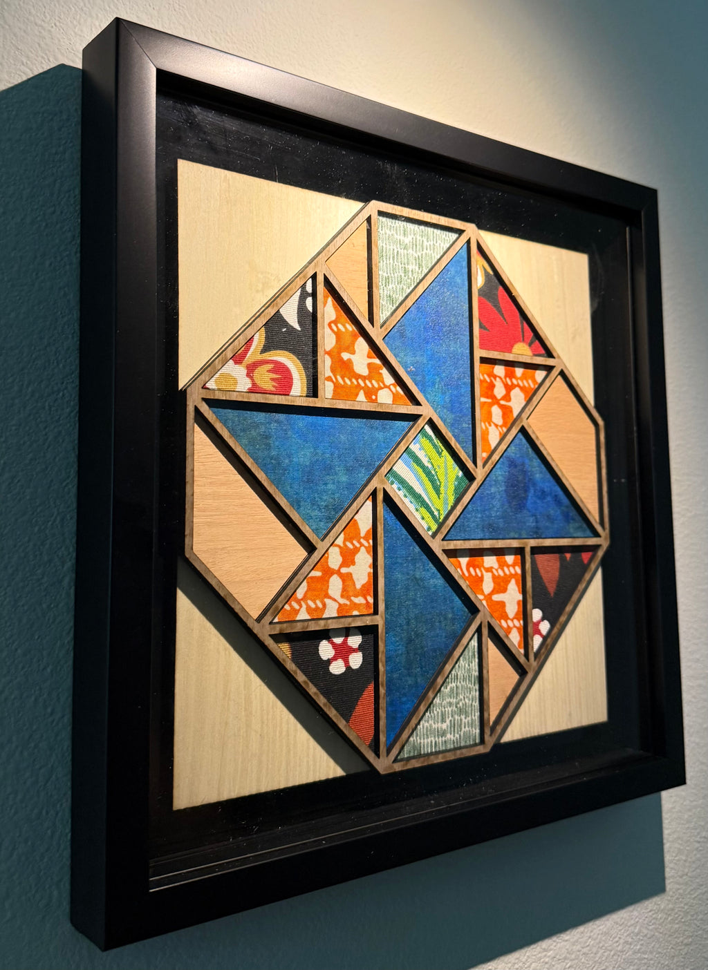 Rhythm: Modern Quilt Block Wall Art | 12x12 Framed Walnut & Cherry Wood Design | One of One