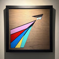 Paper: Geometric Paper Airplane Wood Wall Art | Modern Colorful Layers on Walnut Panels