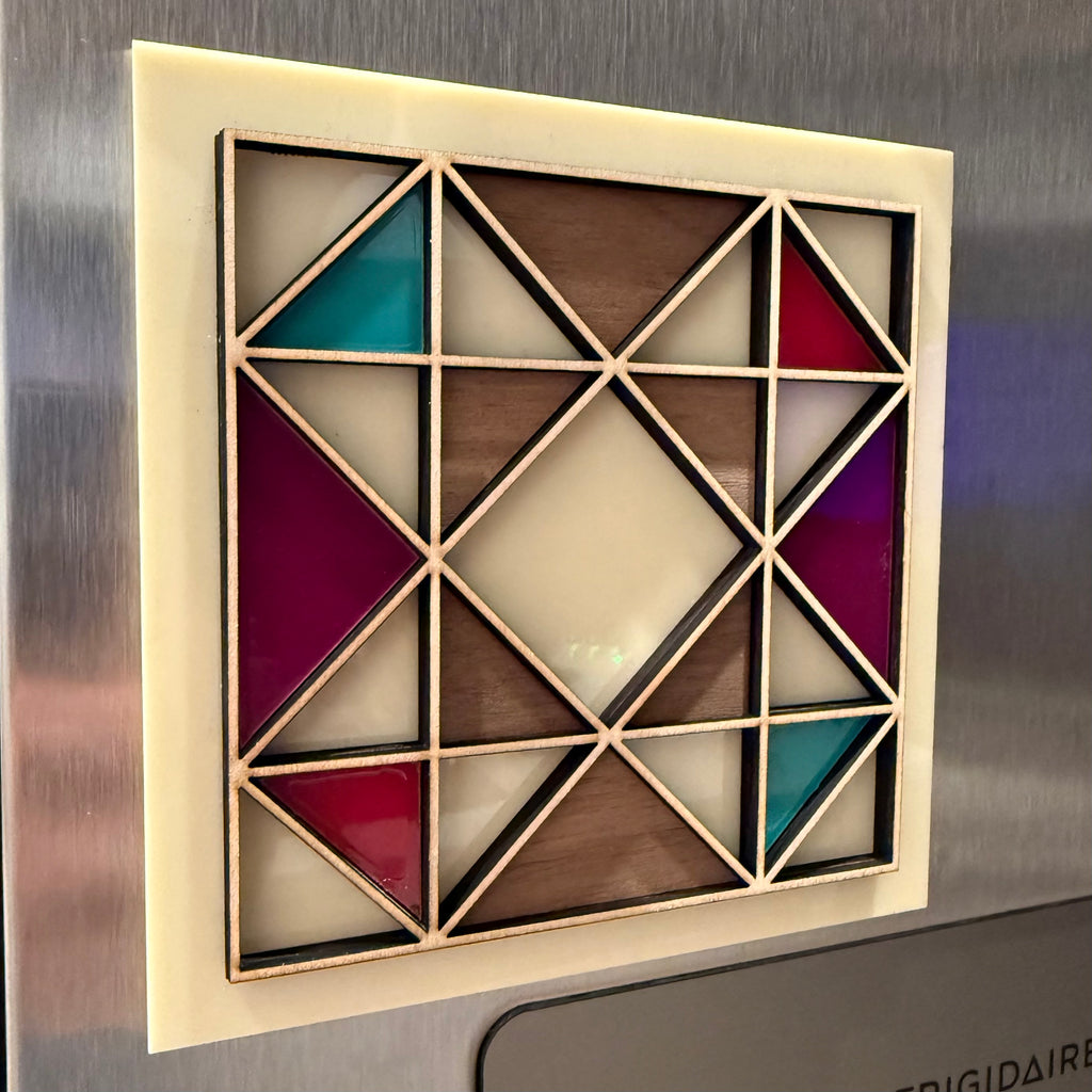 Prism No. 1: Quilt Block Fridge Magnet | 6” Handmade Wood & Acrylic Magnet | One of One